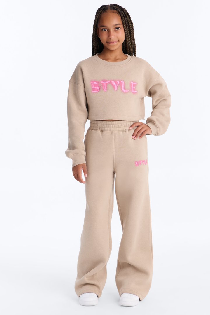 Mini Walk With Style Fleece Pant Set - Stone
