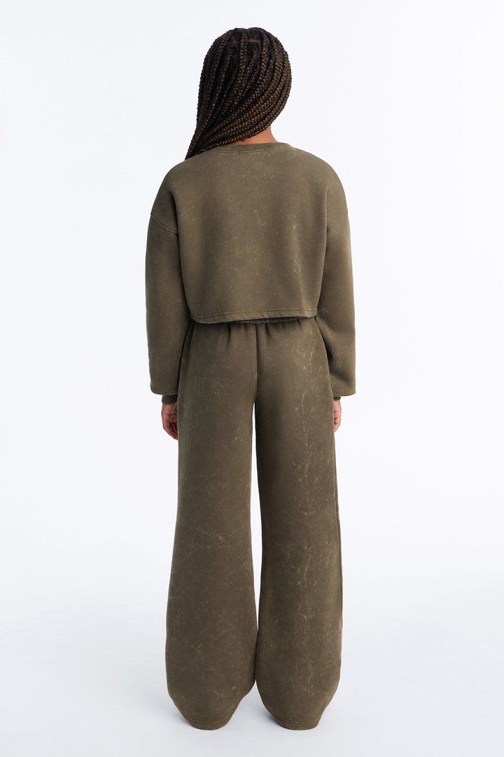Mini Hidden Cross Fleece Pant Set - Olive