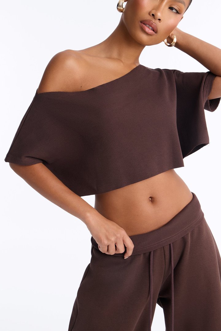 Mila Off Shoulder Top And Sweatpant Set - Chocolate