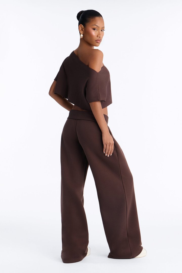 Mila Off Shoulder Top And Sweatpant Set - Chocolate