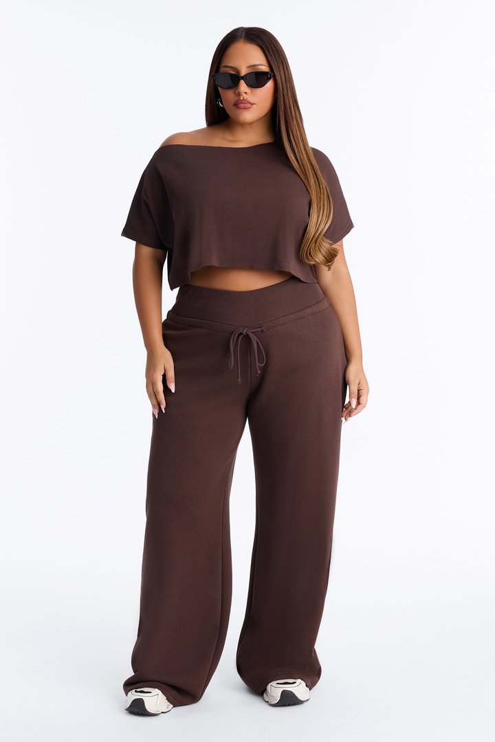 Mila Off Shoulder Top And Sweatpant Set - Chocolate
