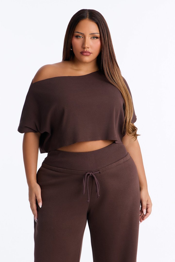 Mila Off Shoulder Top And Sweatpant Set - Chocolate