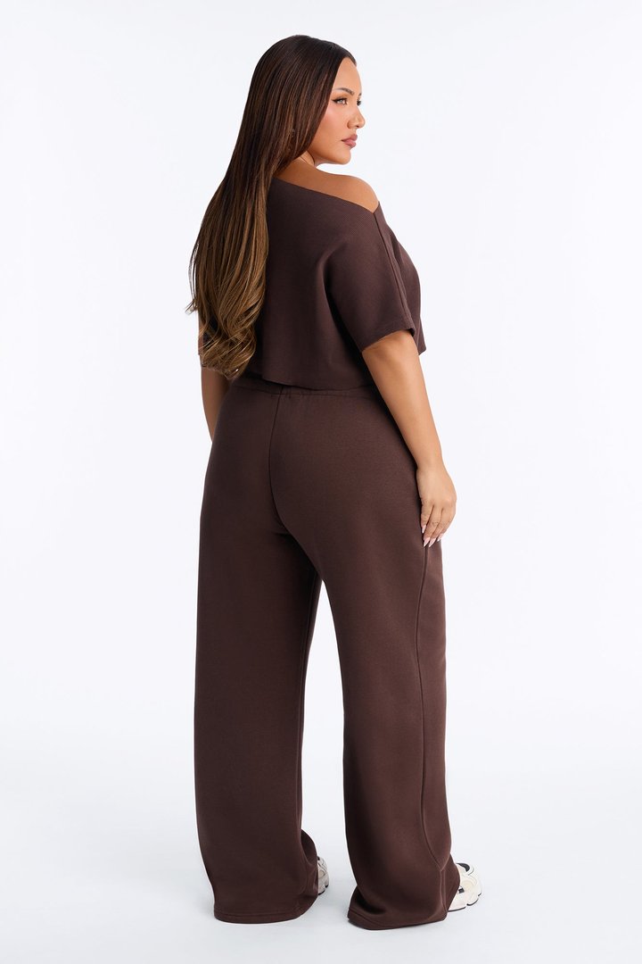 Mila Off Shoulder Top And Sweatpant Set - Chocolate
