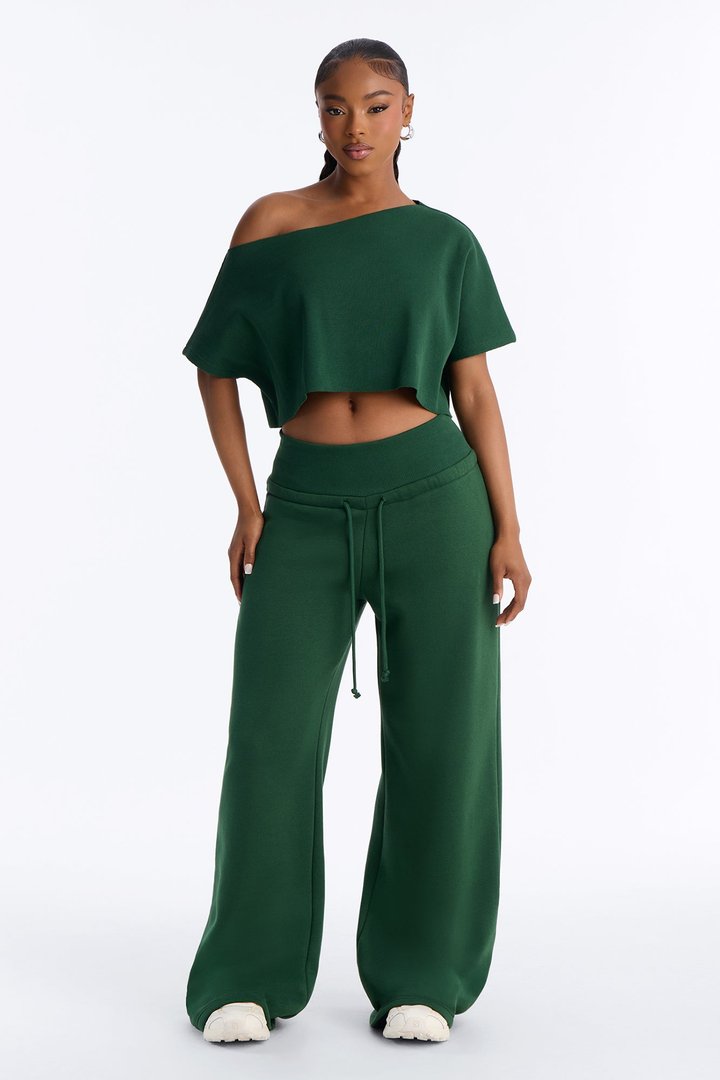 Mila Off Shoulder Top And Sweatpant Set - Hunter