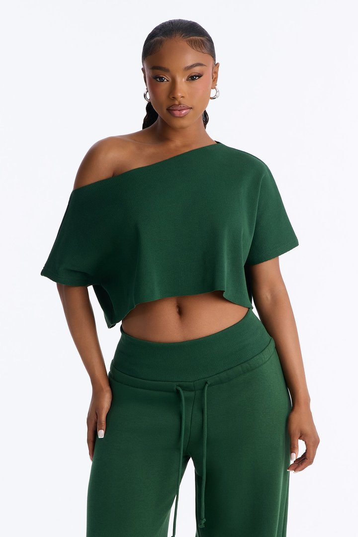 Mila Off Shoulder Top And Sweatpant Set - Hunter