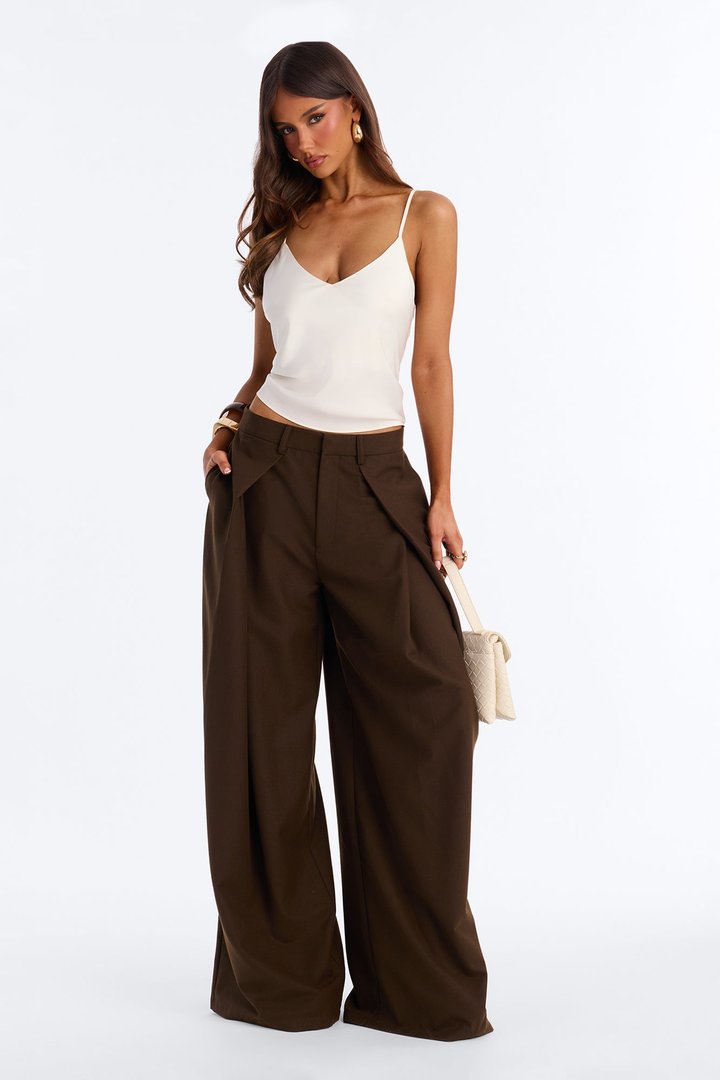 Executive Realness Pleated Wide Leg Trouser 33″ - Chocolate