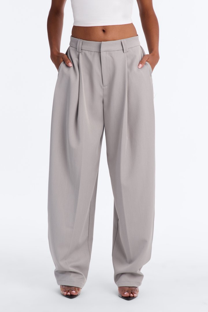 Kate Side Pleated Button Cuff Trouser - Light Grey