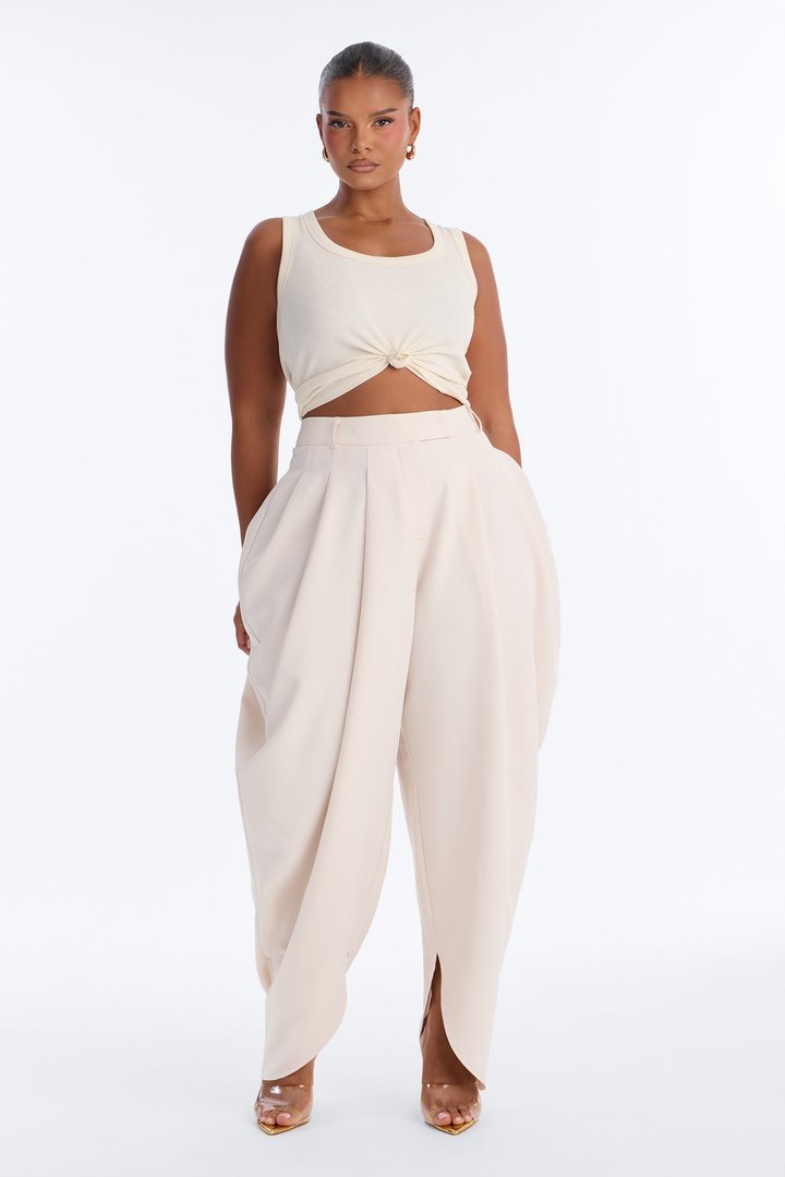 Boheme High Waisted Flowy Pleated Barrel Leg Trouser - Ivory
