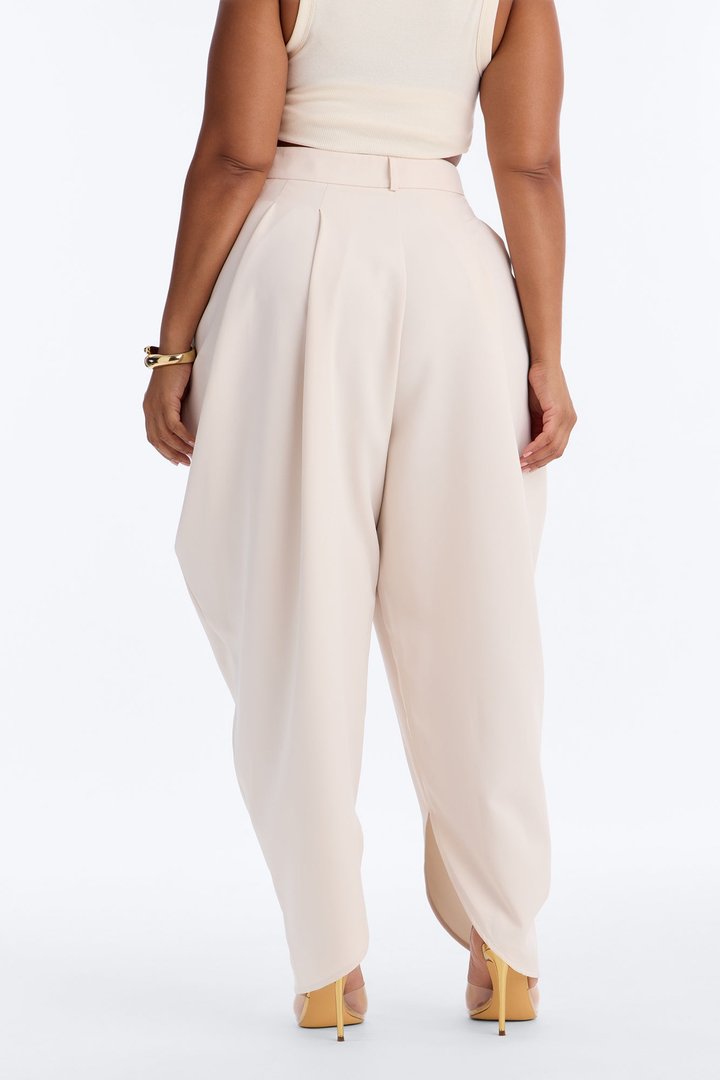 Boheme High Waisted Flowy Pleated Barrel Leg Trouser - Ivory