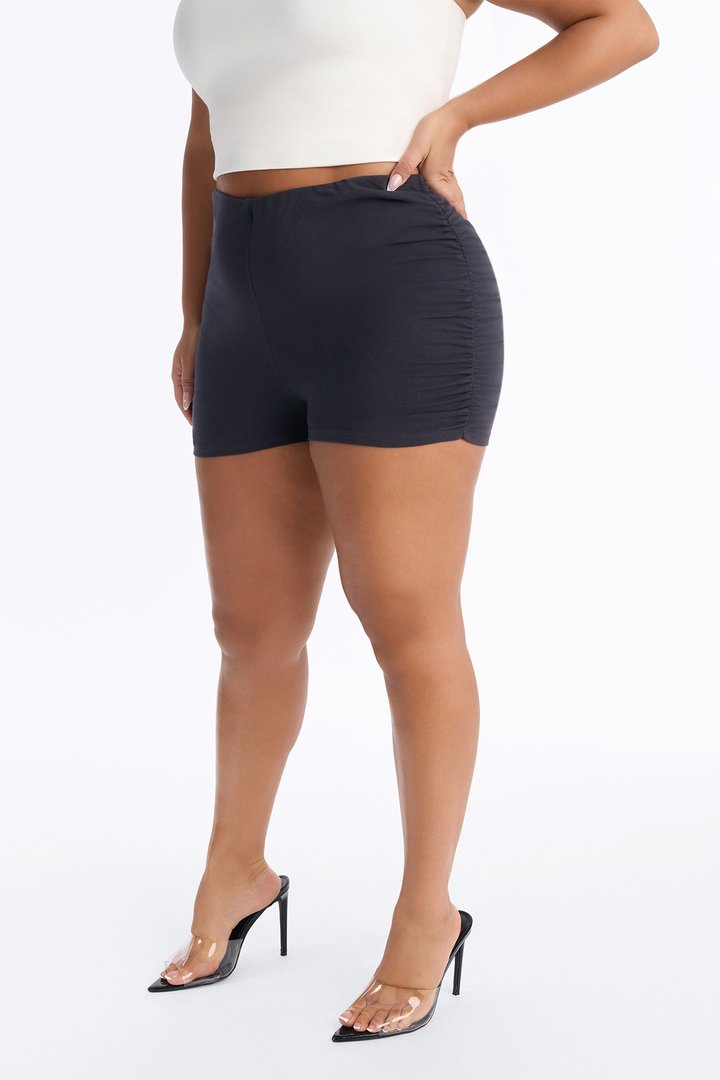 Quinn Low Rise Side Ruched Micro Short - Charcoal