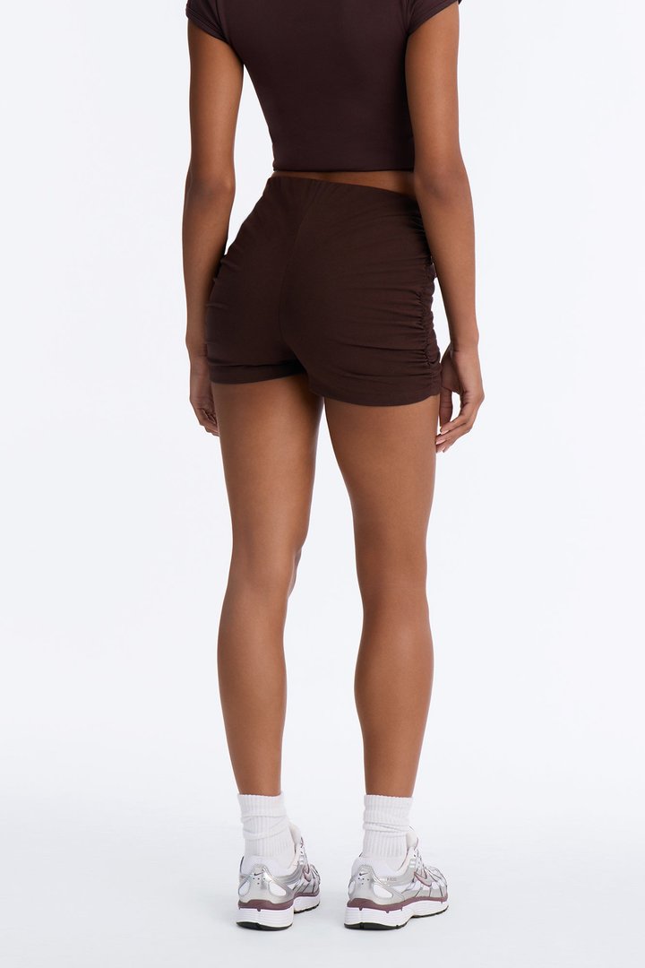 Quinn Low Rise Side Ruched Micro Short - Chocolate