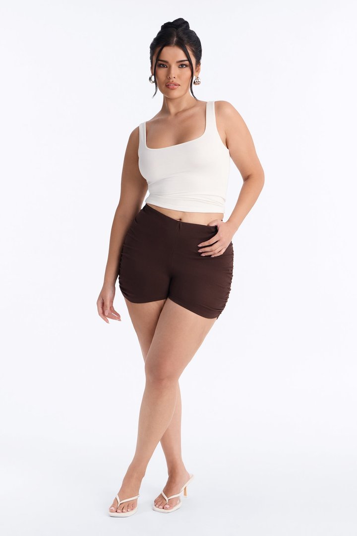 Quinn Low Rise Side Ruched Micro Short - Chocolate