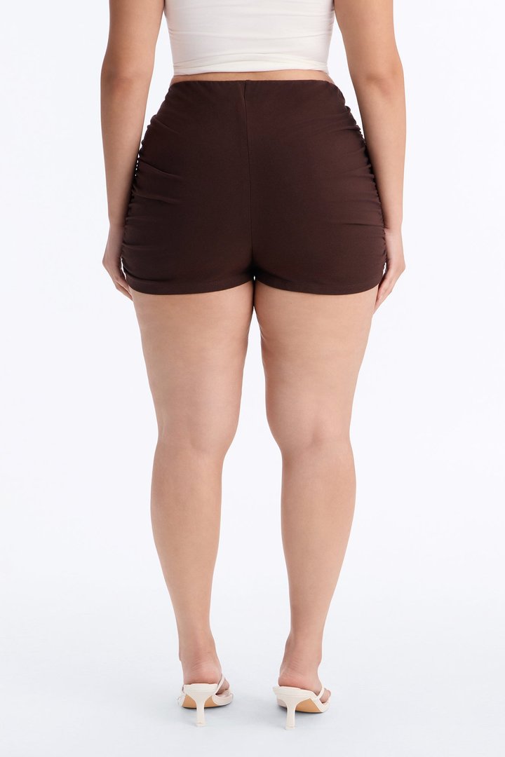 Quinn Low Rise Side Ruched Micro Short - Chocolate
