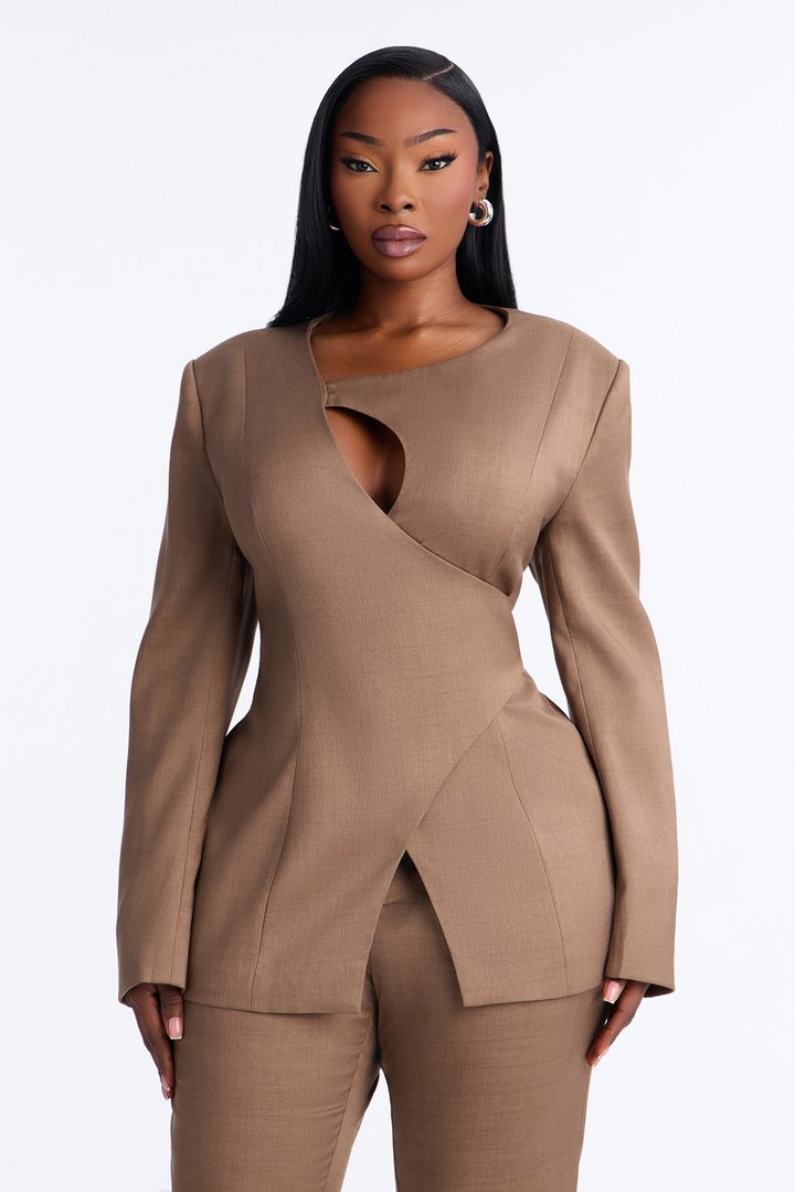 Ember Cutout Belted Wrap Front Blazer - Caffe