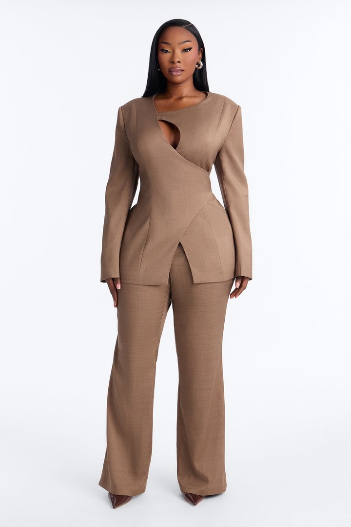 Ember Cutout Belted Wrap Front Blazer - Caffe