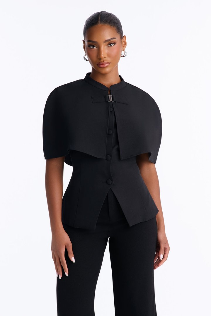 Juliet Capelet Layered Tailored Vest - Black