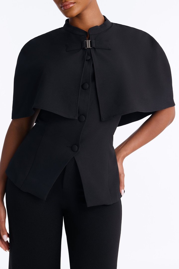 Juliet Capelet Layered Tailored Vest - Black