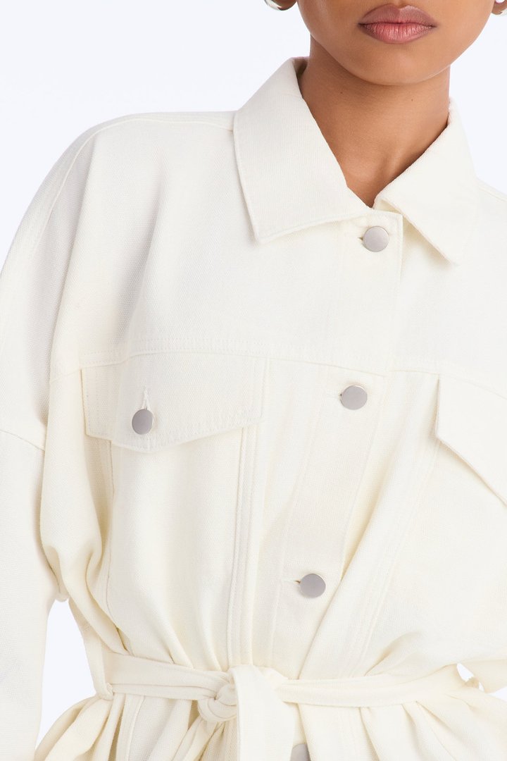 Hitting The Town Twill Belted Jacket - Ivory