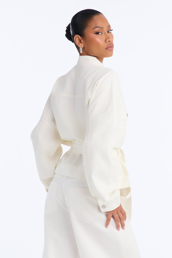 Hitting The Town Twill Belted Jacket - Ivory