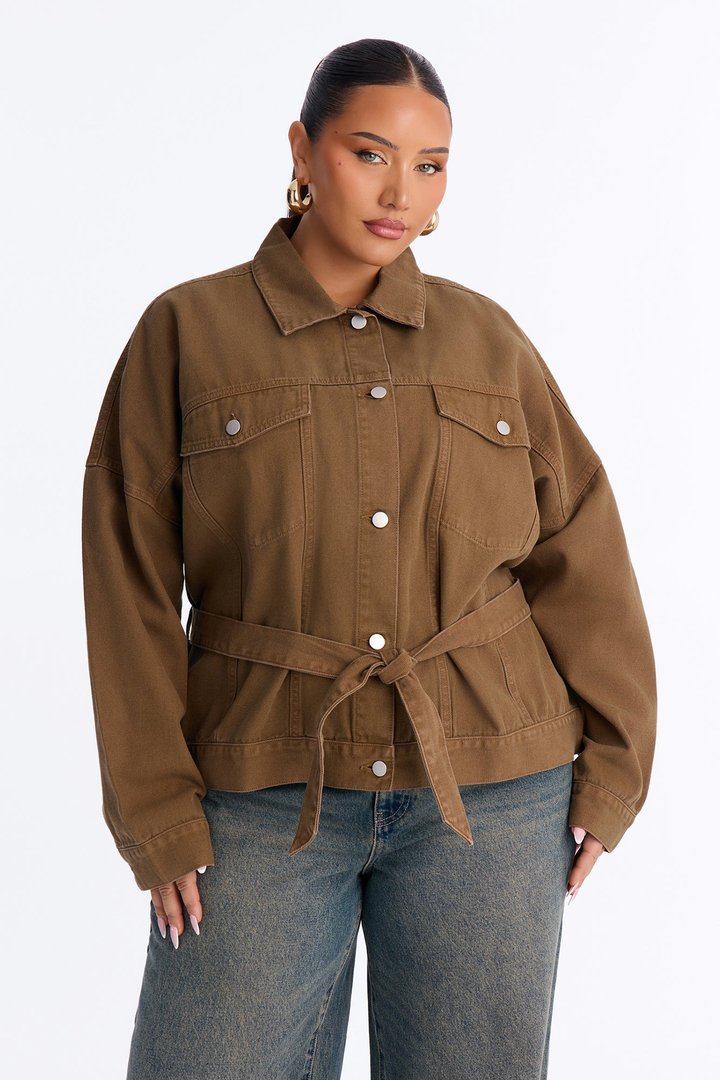 Hitting The Town Twill Belted Jacket - Military Green
