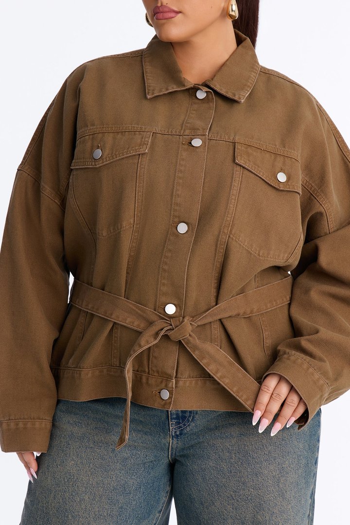 Hitting The Town Twill Belted Jacket - Military Green