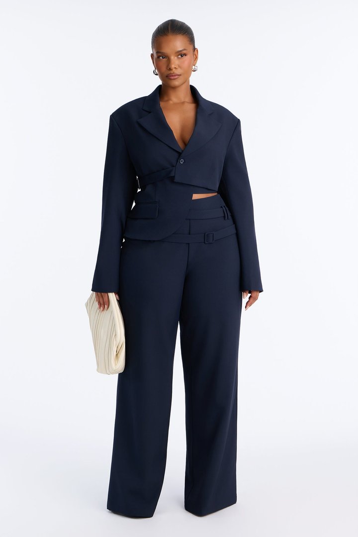 Roxie Wrap Belted Wide Leg Trouser - Navy