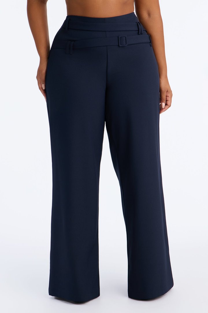 Roxie Wrap Belted Wide Leg Trouser - Navy