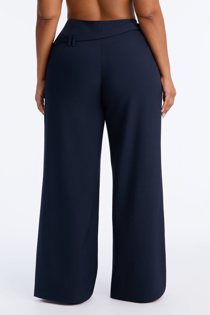 Roxie Wrap Belted Wide Leg Trouser - Navy