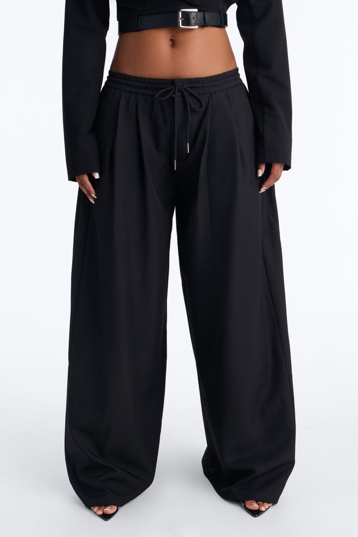 Heidi High Rise Wide Leg Pleated Drawstring Trouser - Black