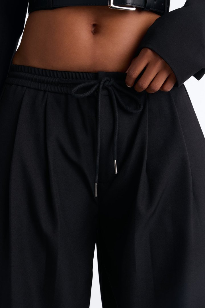 Heidi High Rise Wide Leg Pleated Drawstring Trouser - Black