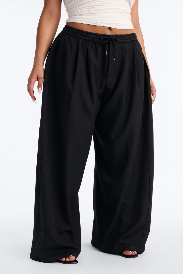 Heidi High Rise Wide Leg Pleated Drawstring Trouser - Black