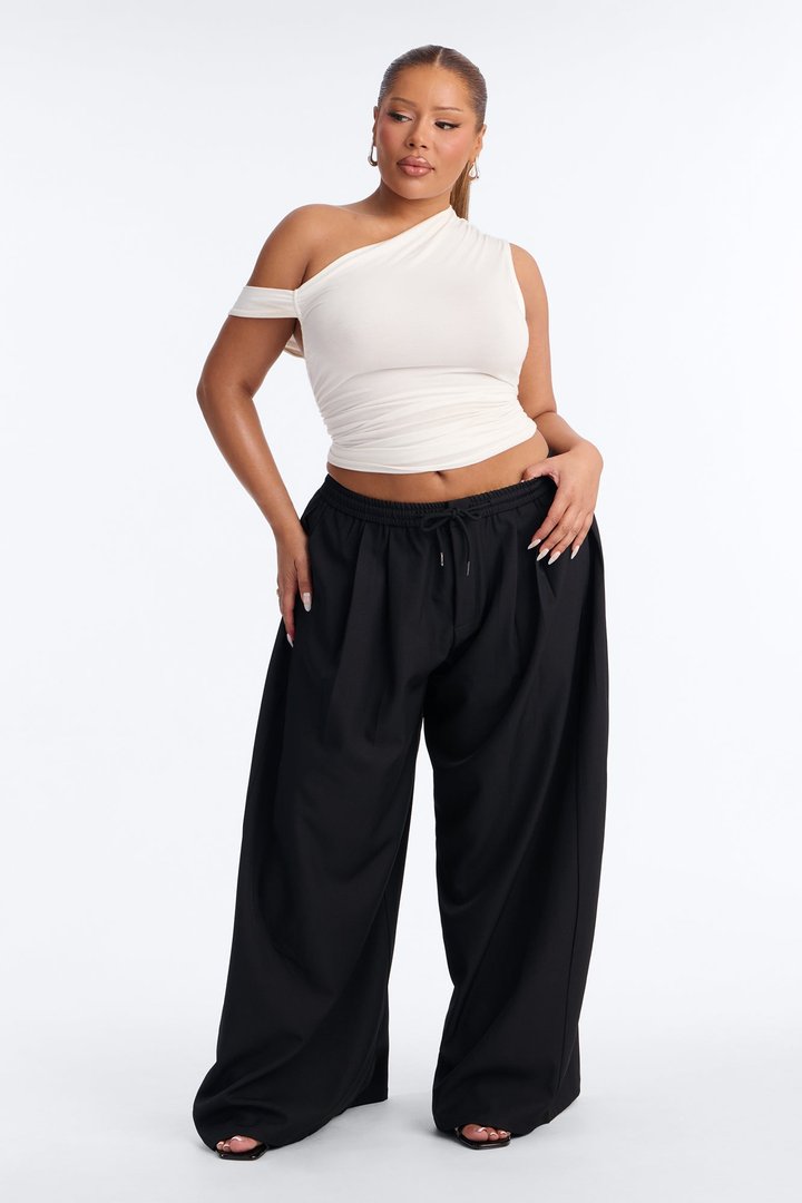 Heidi High Rise Wide Leg Pleated Drawstring Trouser - Black