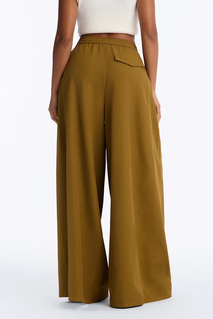 Heidi High Rise Wide Leg Pleated Drawstring Trouser - Olive