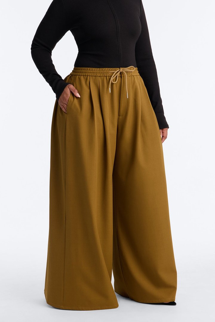 Heidi High Rise Wide Leg Pleated Drawstring Trouser - Olive