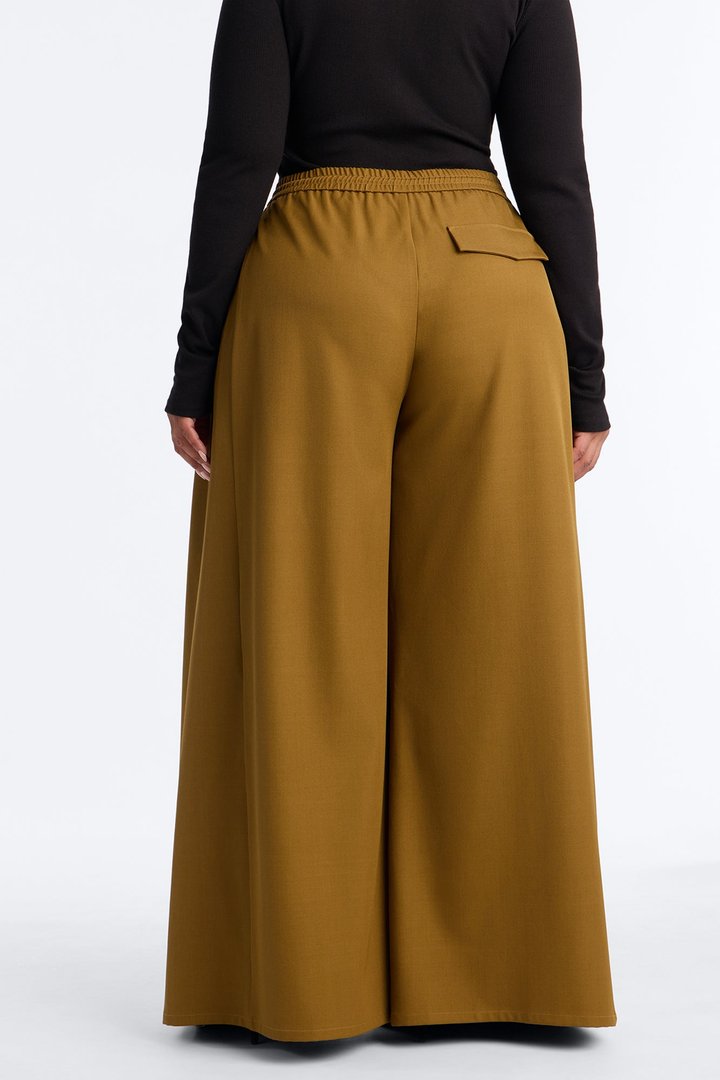 Heidi High Rise Wide Leg Pleated Drawstring Trouser - Olive