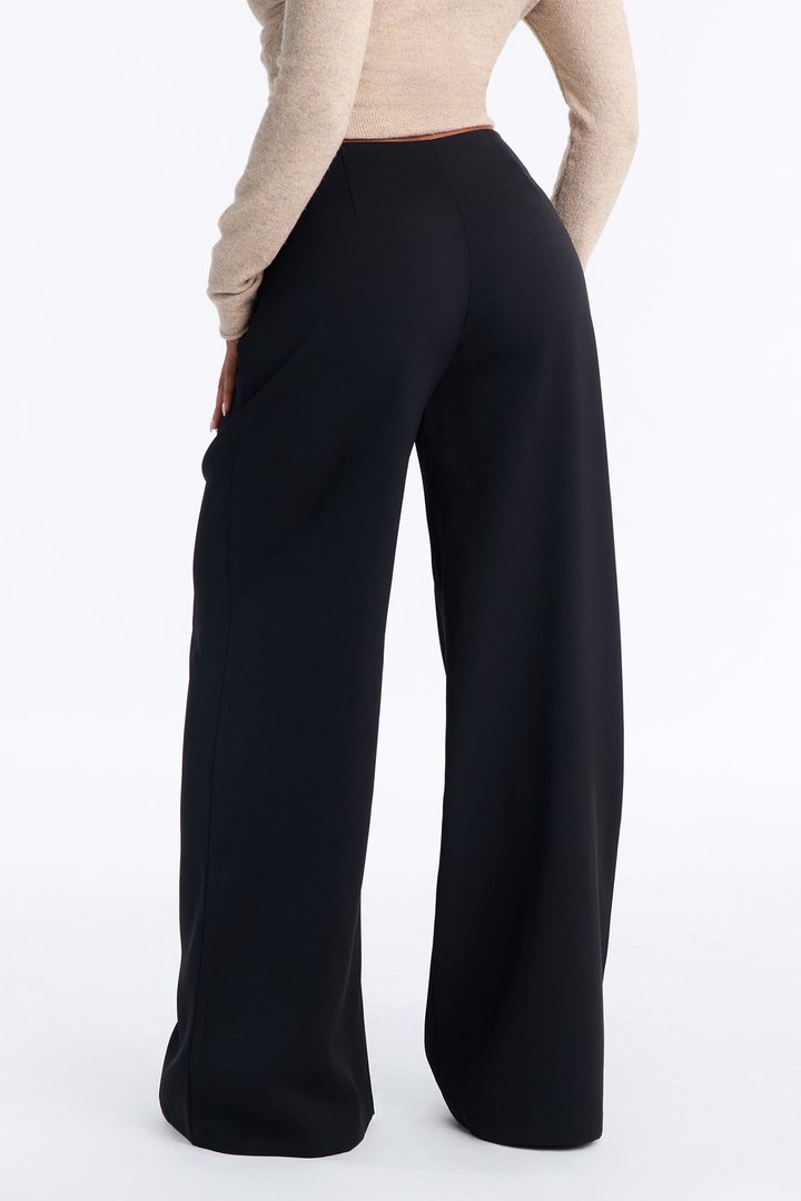 Ace Low Rise Button Front Foldover Detail Trouser - Black