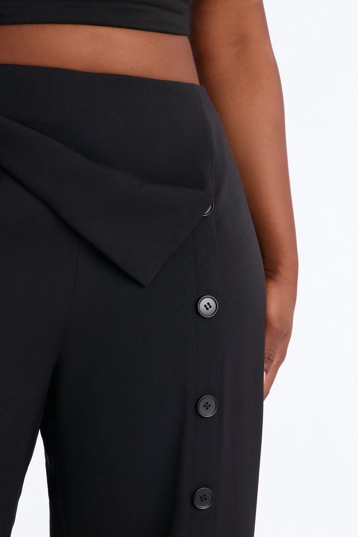 Ace Low Rise Button Front Foldover Detail Trouser - Black