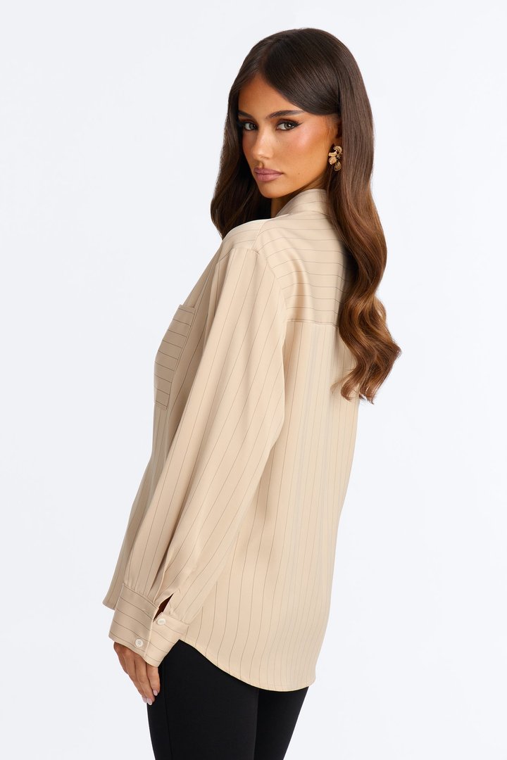Take Your Time Pinstripe Satin Shirt - Cream/combo