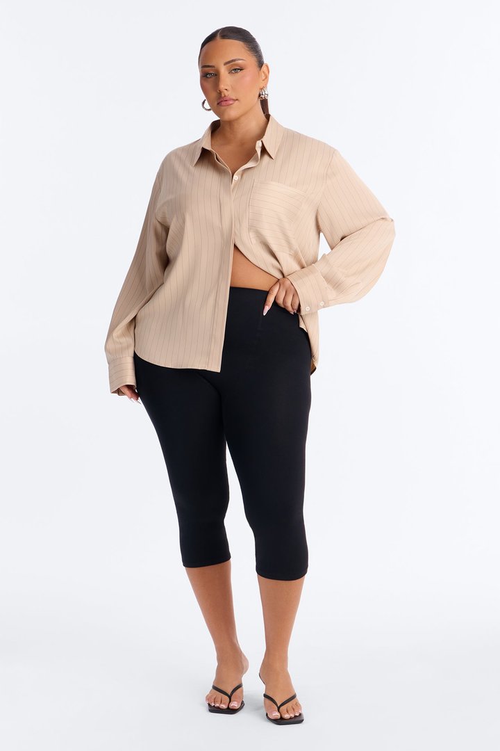 Take Your Time Pinstripe Satin Shirt - Cream/combo