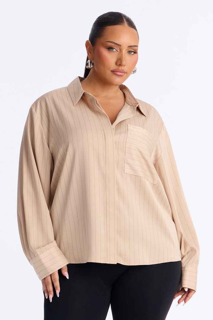 Take Your Time Pinstripe Satin Shirt - Cream/combo