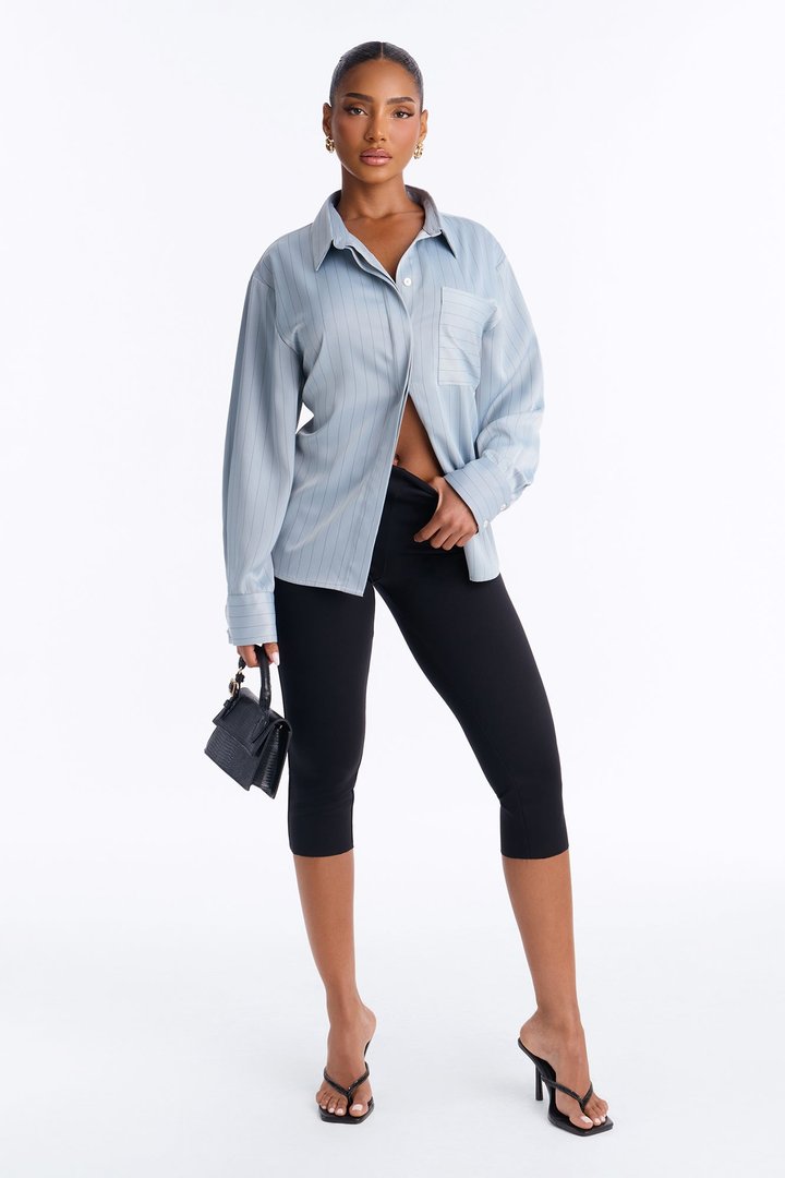 Take Your Time Pinstripe Satin Shirt - Grey/combo