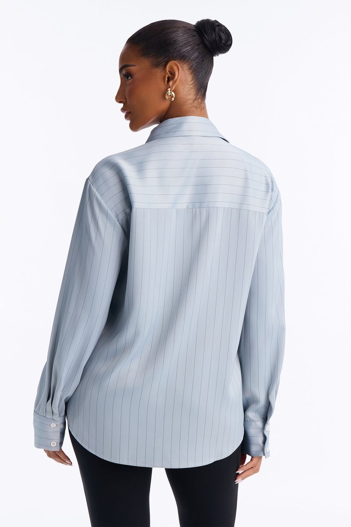 Take Your Time Pinstripe Satin Shirt - Grey/combo