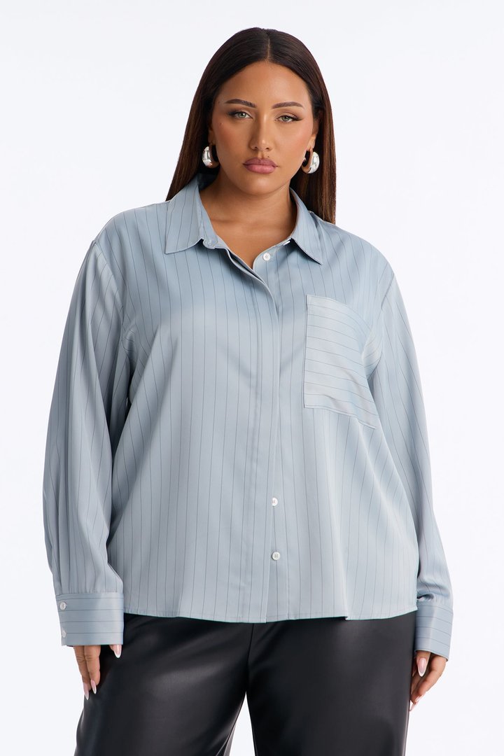 Take Your Time Pinstripe Satin Shirt - Grey/combo