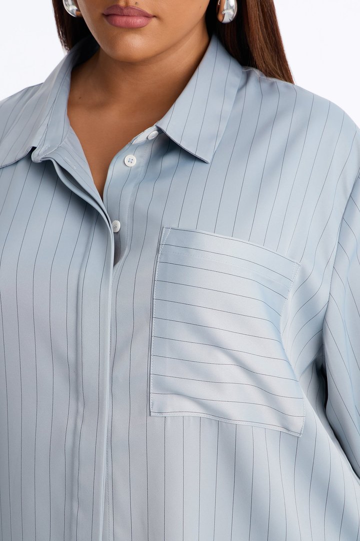 Take Your Time Pinstripe Satin Shirt - Grey/combo