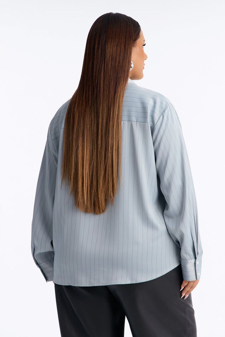 Take Your Time Pinstripe Satin Shirt - Grey/combo