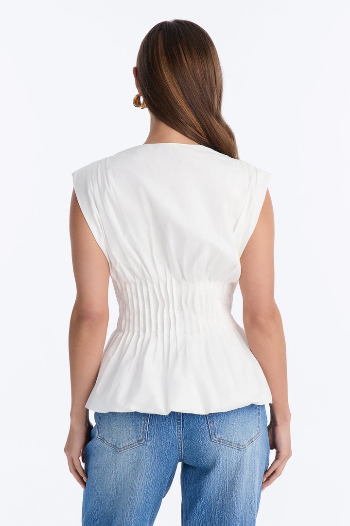 Priscilla Cinched Waist Sleeveless Top - White