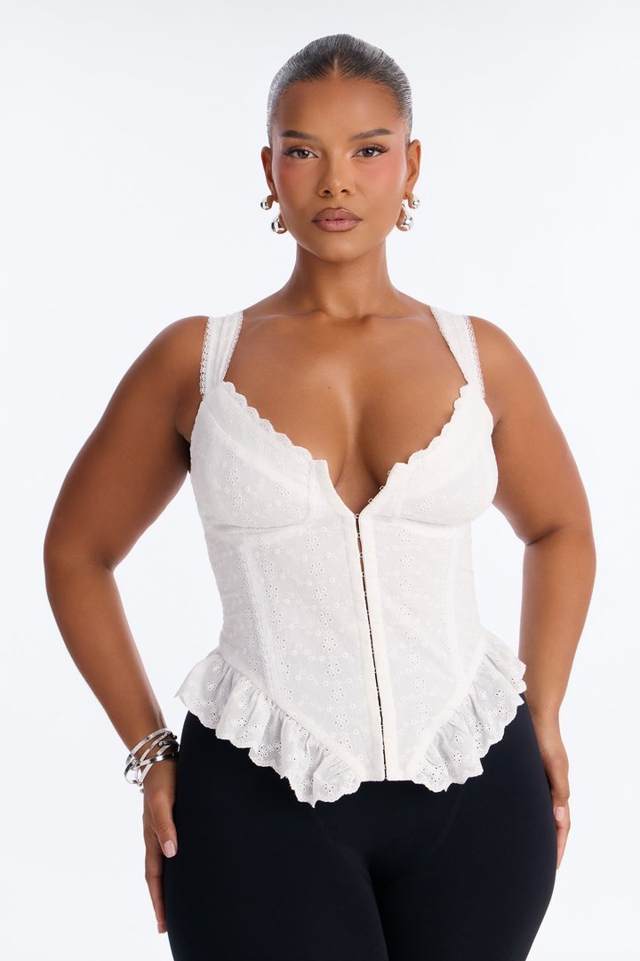 Soft Love Voile Sleeveless Corset Top - White
