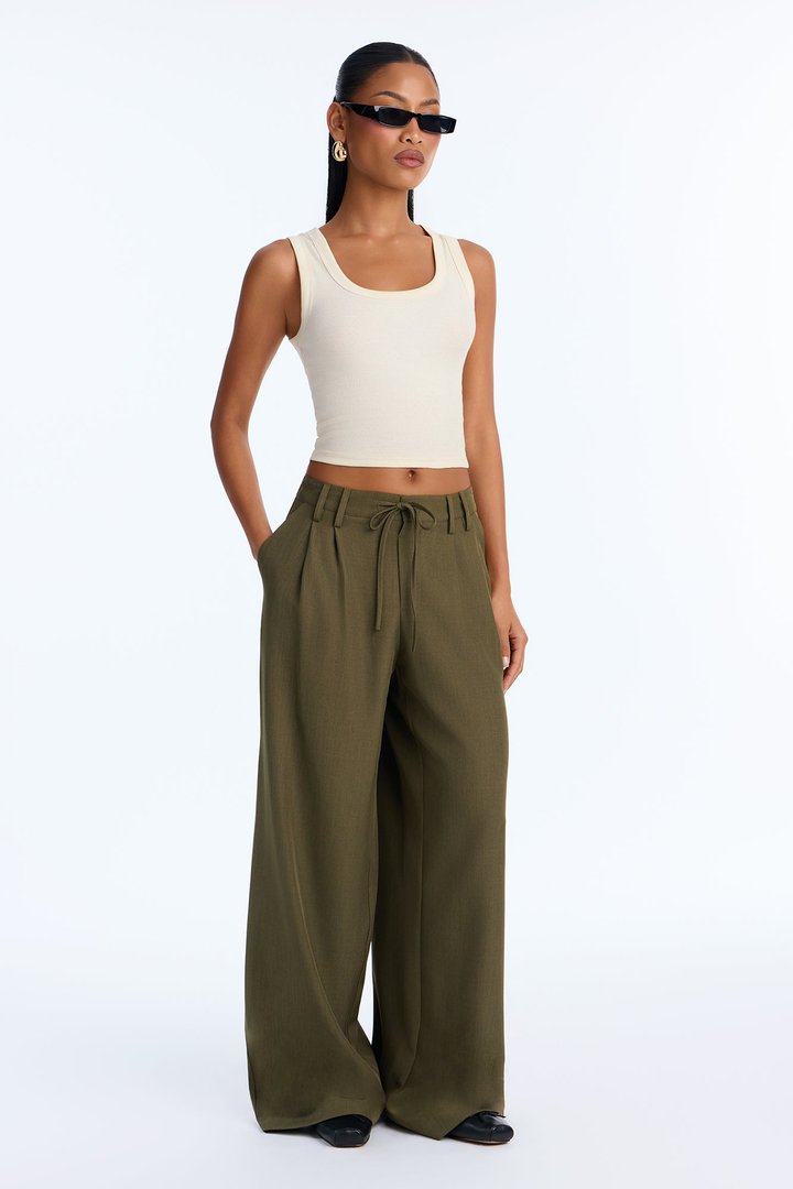 Cami Wide Leg Trouser Pant - Olive