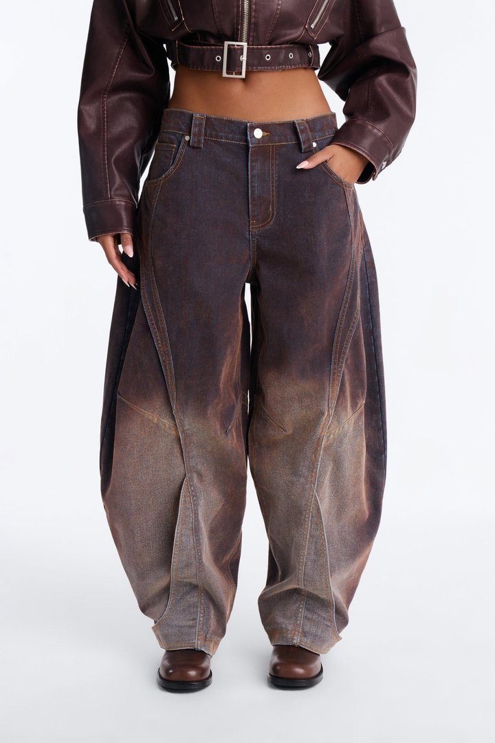 Off Grid Flocked Wide Leg Jeans - Brown
