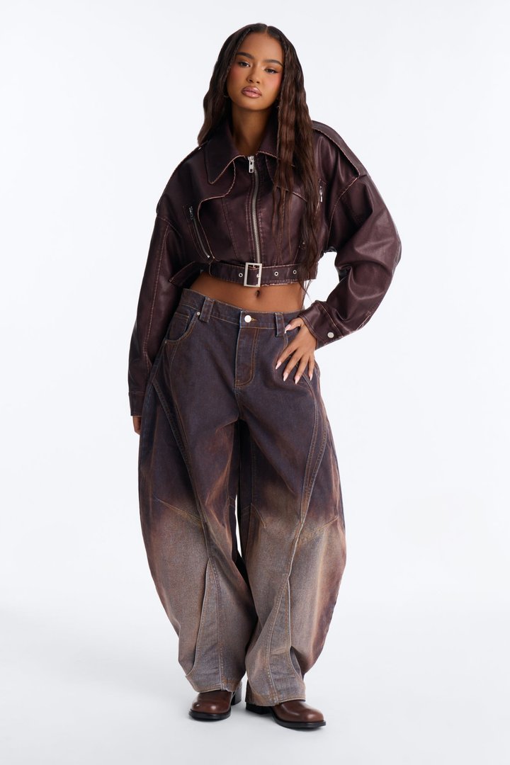 Off Grid Flocked Wide Leg Jeans - Brown